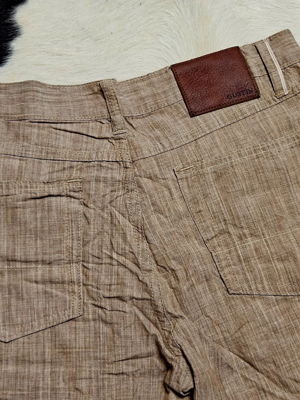 Gustin Men's Light Brown Linen-Textured Straight Pants Like New 32x34